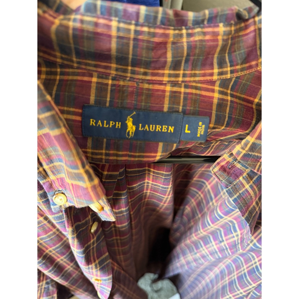 Ralph Lauren Plaid Button Down Shirt Mens Large Burgundy Long Sleeve - Picture 5 of 5
